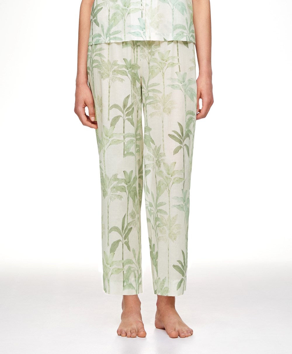 Oysho Palm Tree 100% Bomull Trousers Grass | FGYU03498