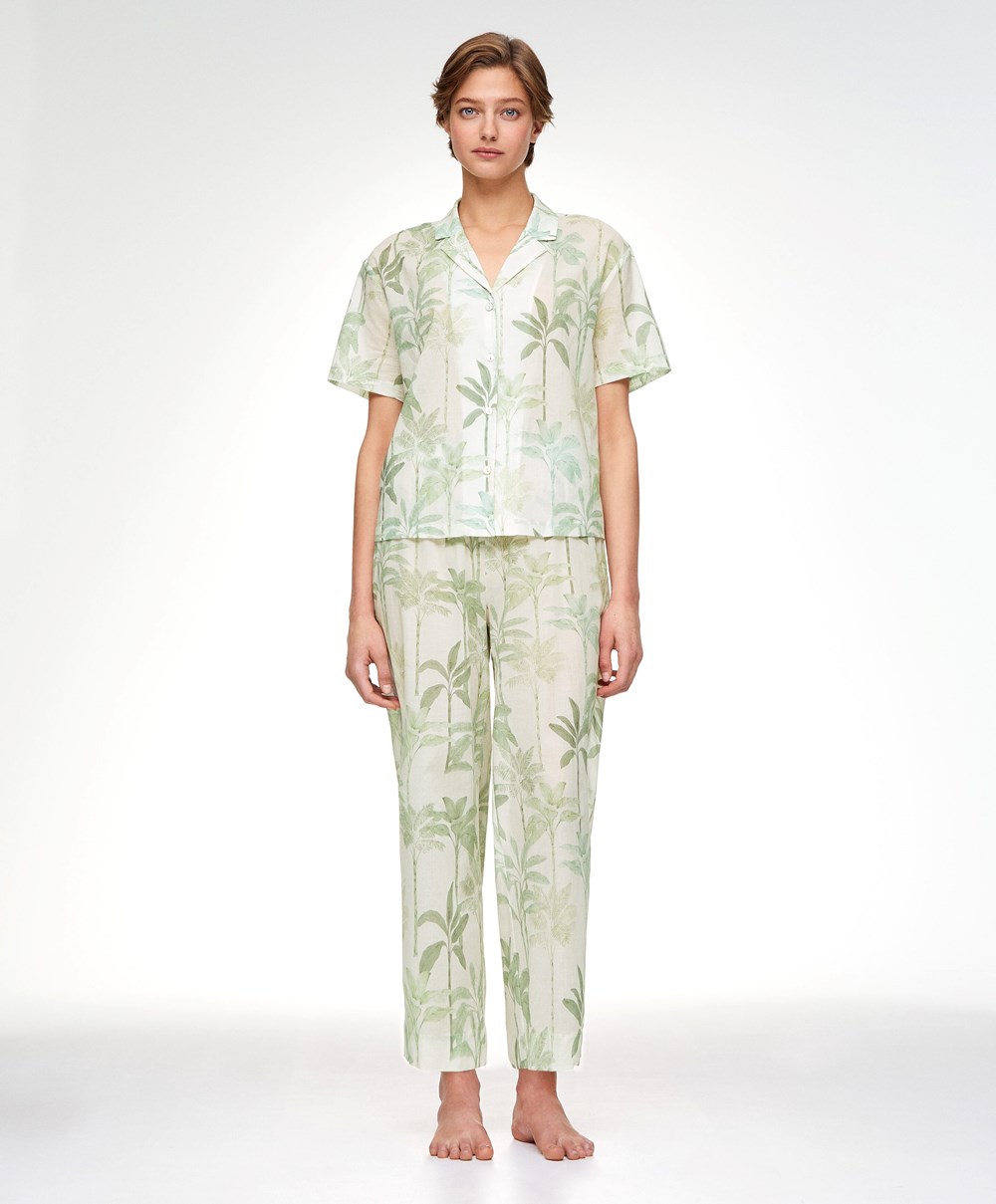 Oysho Palm Tree 100% Bomull Trousers Grass | YCVP84132