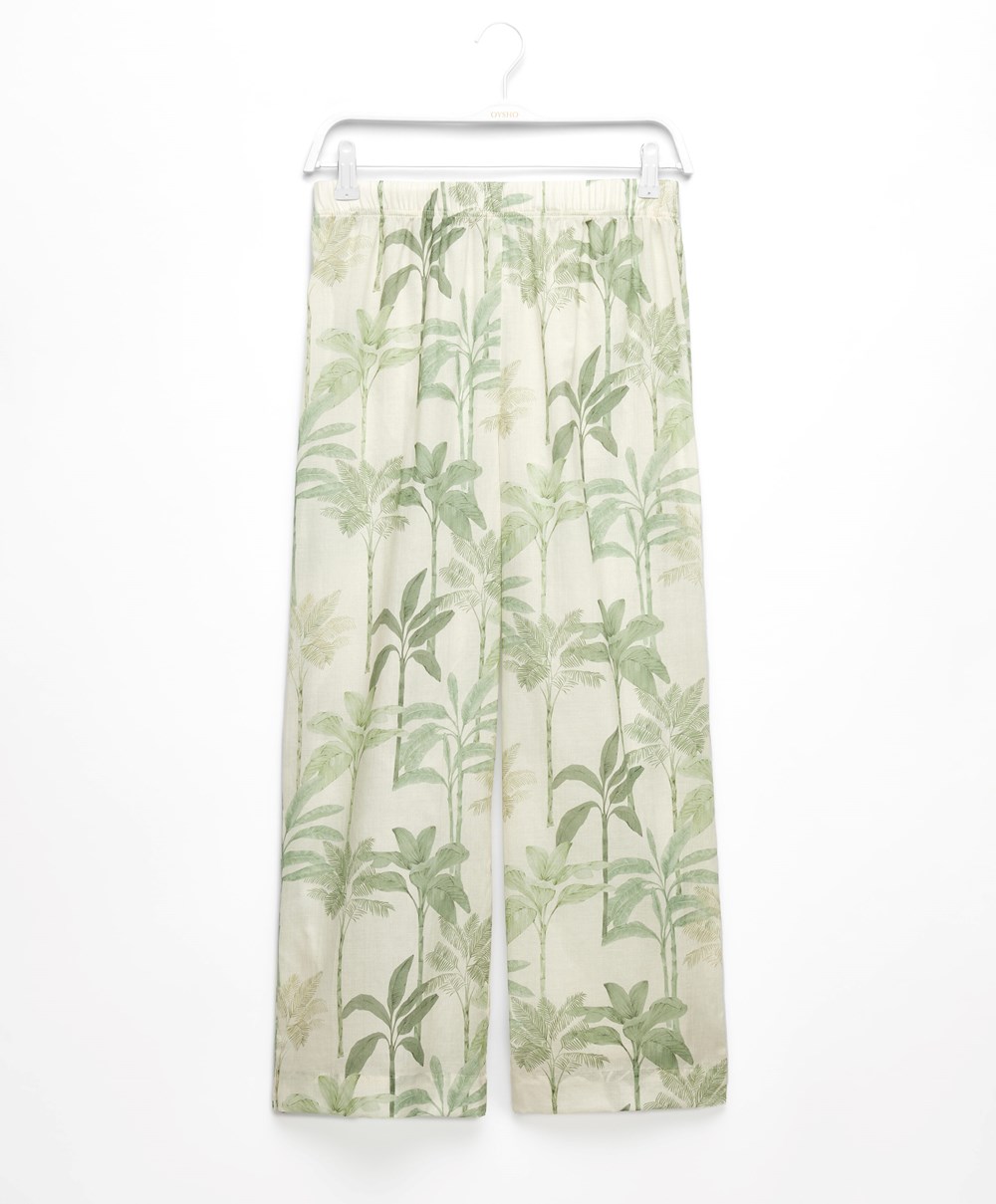 Oysho Palm Tree 100% Bomull Trousers Grass | YCVP84132