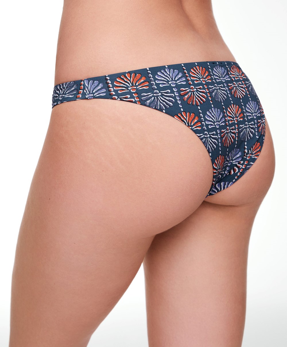 Oysho Palm Tree Medium-coverage Bikini Briefs Mørke Blå | LREI34859