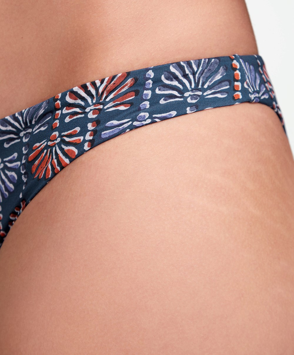 Oysho Palm Tree Medium-coverage Bikini Briefs Mørke Blå | LREI34859