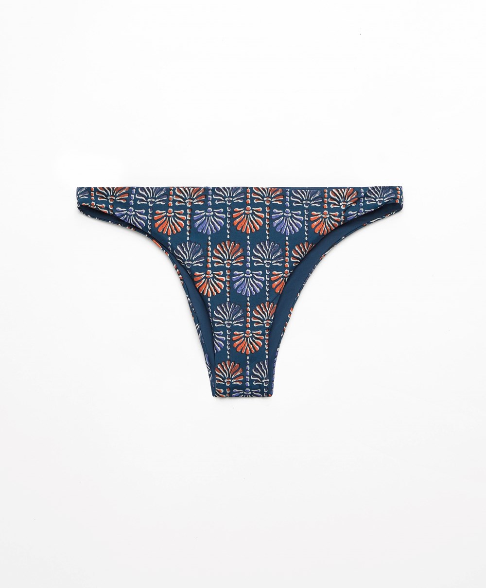 Oysho Palm Tree Medium-coverage Bikini Briefs Mørke Blå | LREI34859