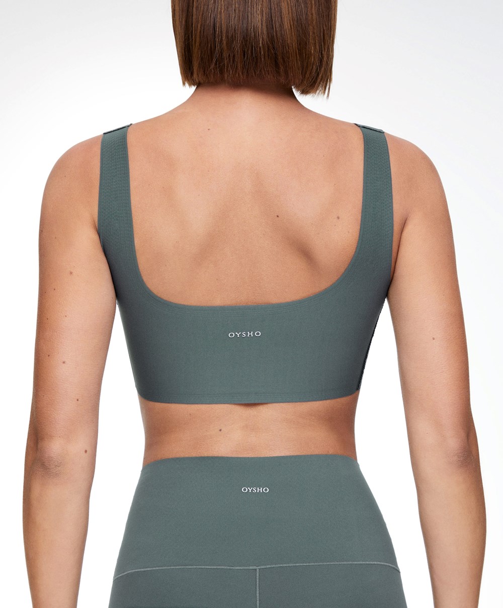 Oysho Perfect-adapt Medium-support Sports Bra With Cups Mid Ocean | QVTX06927