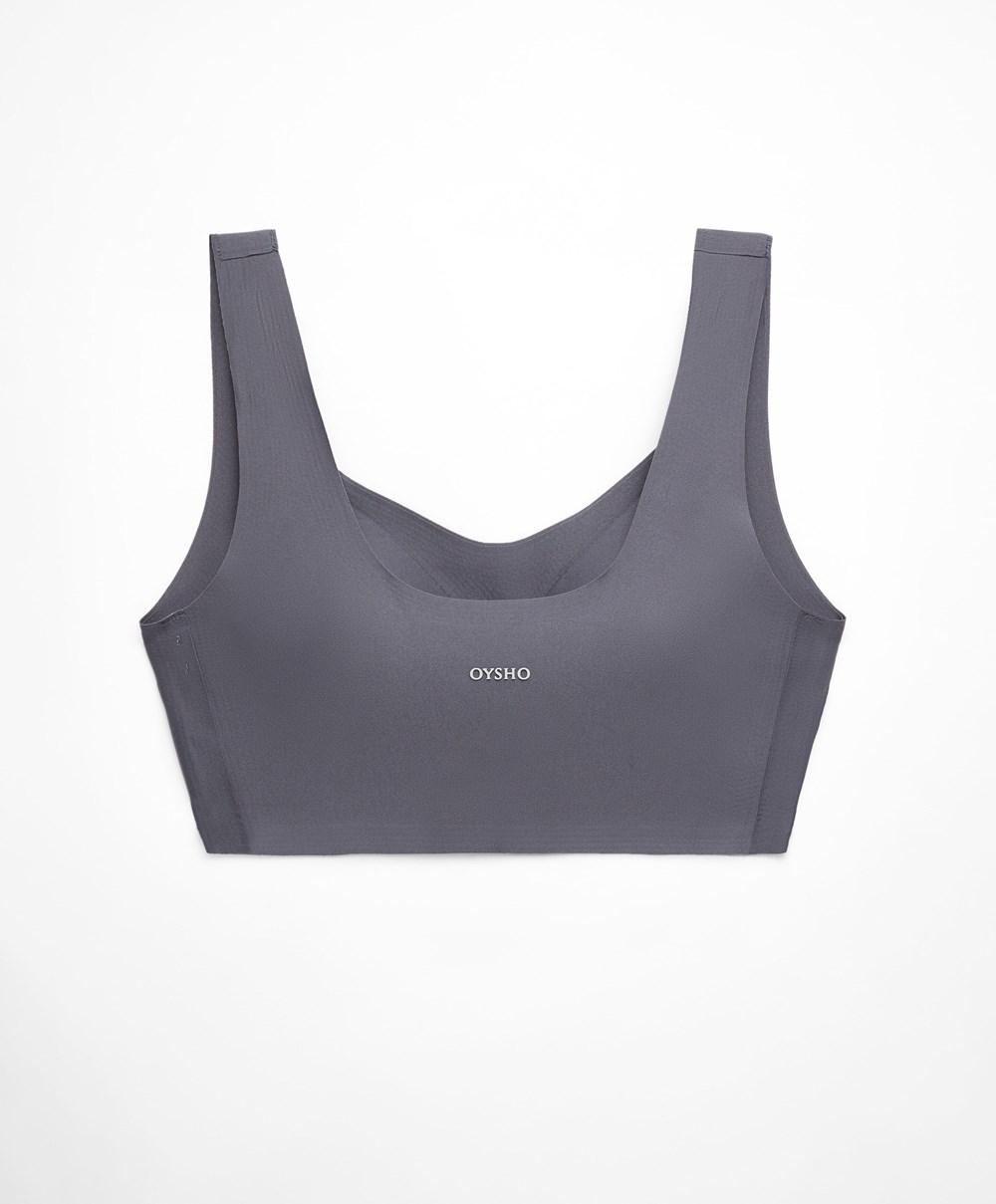 Oysho Perfect-adapt Medium-support Sports Bra With Cups Steel | RYUN95460