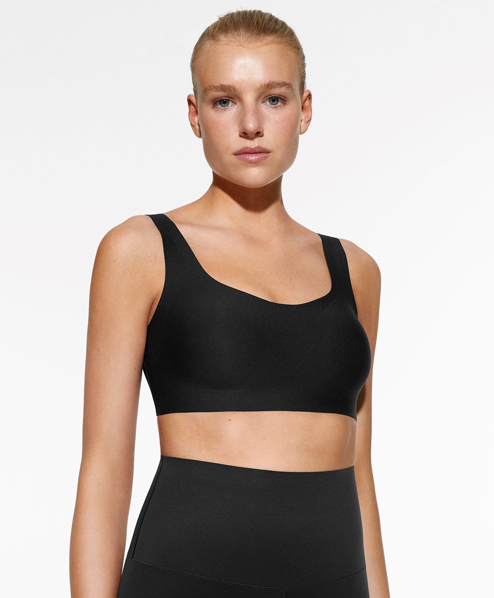 Oysho Perfect-adapt Medium-support Sports Bra With Cups Svarte | TVZC03685