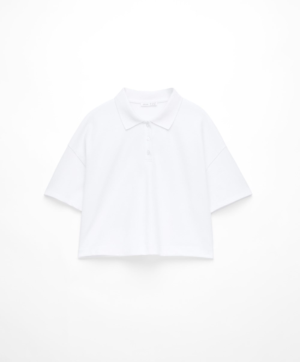 Oysho Piqué Bomull Polo Shirt Hvite | EYNP21735