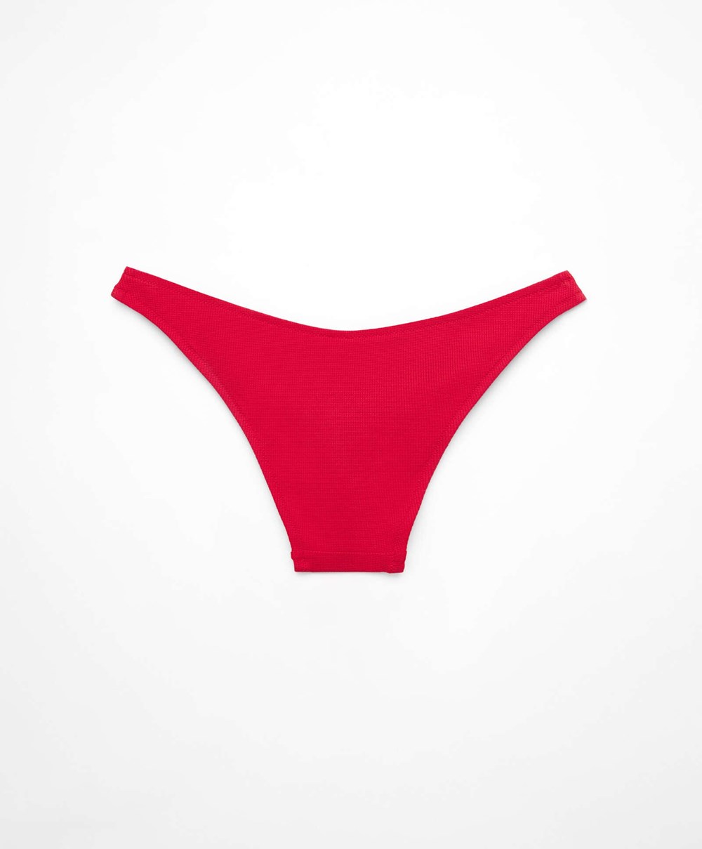 Oysho Piqué Mid-rise Bikini Briefs Rød | HWZA86253