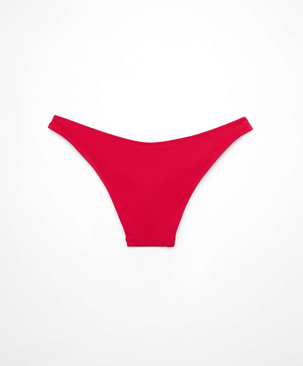 Oysho Piqué Mid-rise Bikini Briefs Rød | QOYD25391