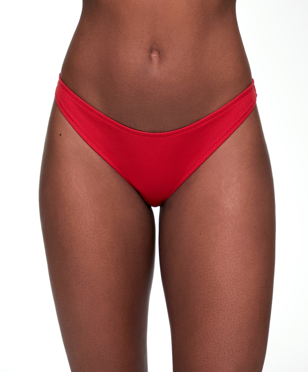 Oysho Piqué Mid-rise Bikini Briefs Rød | QOYD25391