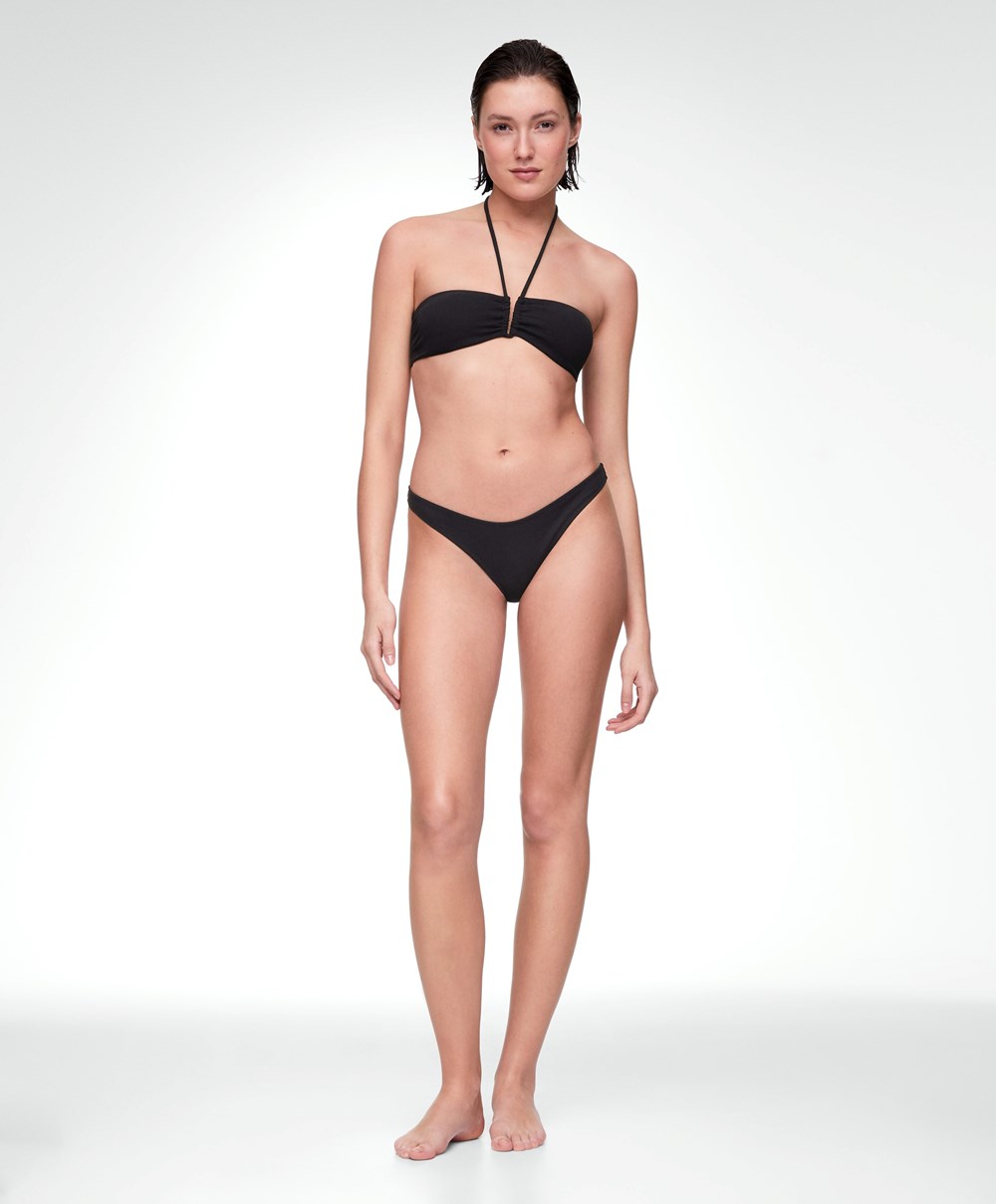 Oysho Piqué Mid-rise Bikini Briefs Svarte | HCJG30271