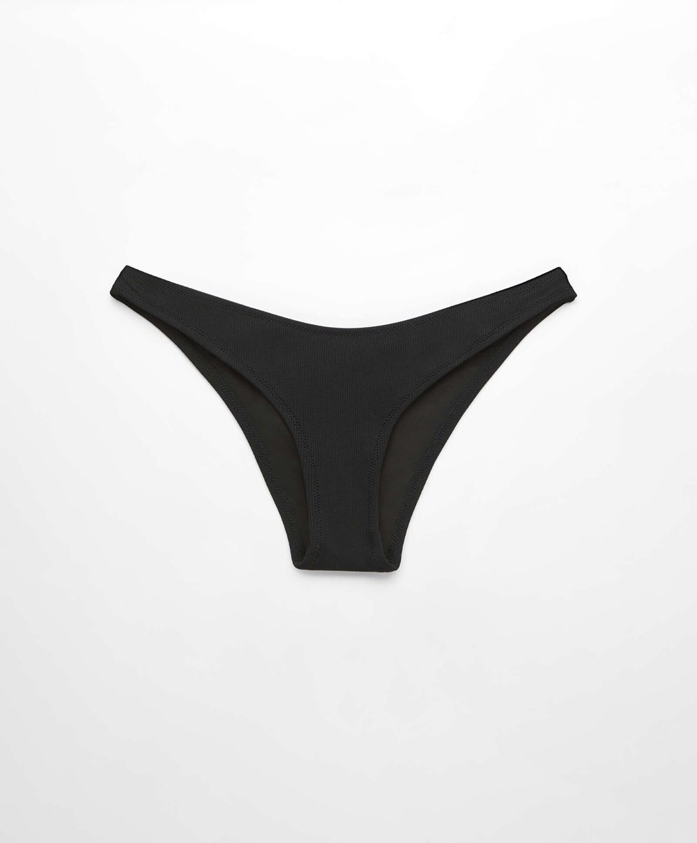 Oysho Piqué Mid-rise Bikini Briefs Svarte | HCJG30271