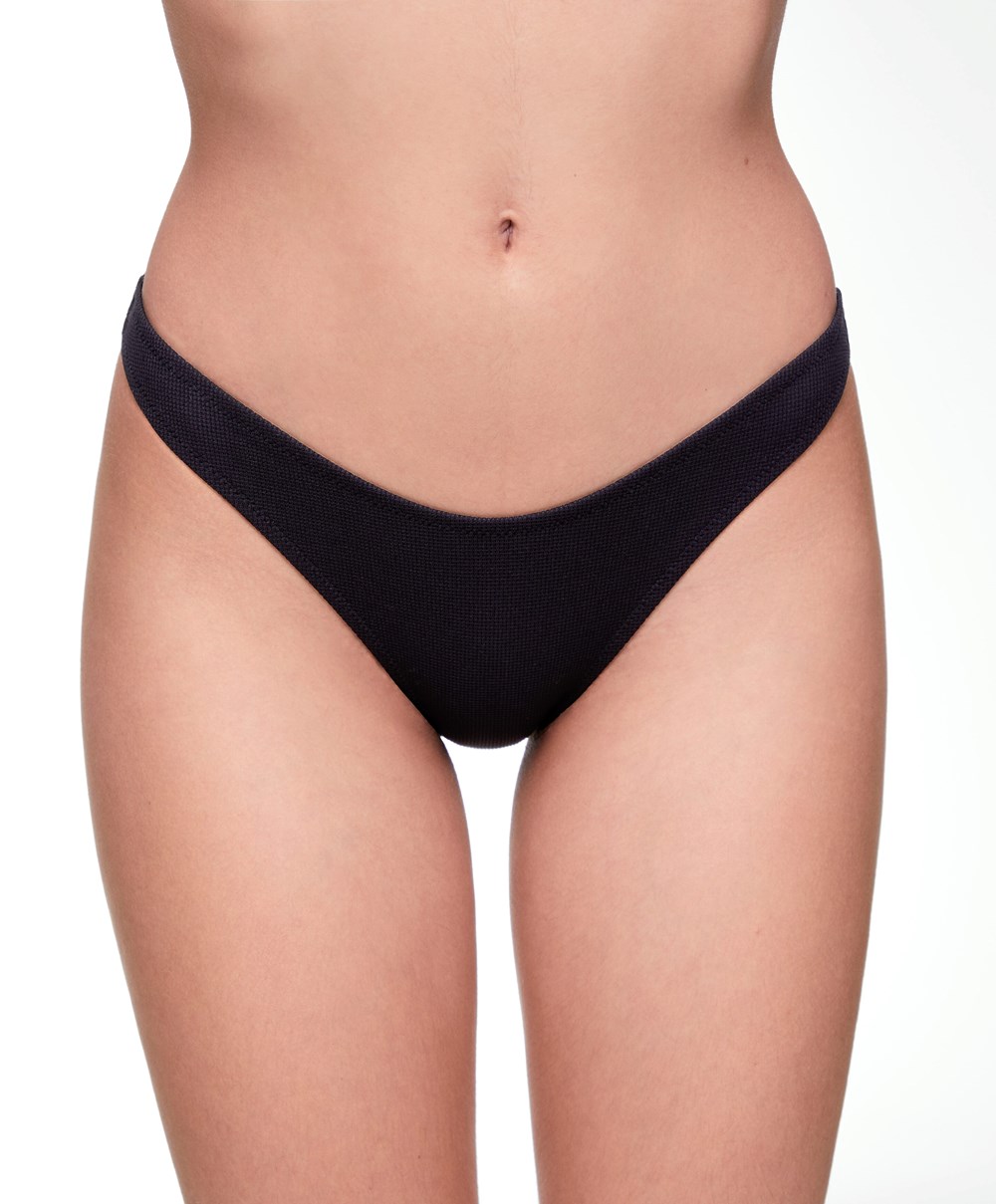 Oysho Piqué Mid-rise Bikini Briefs Svarte | HCJG30271