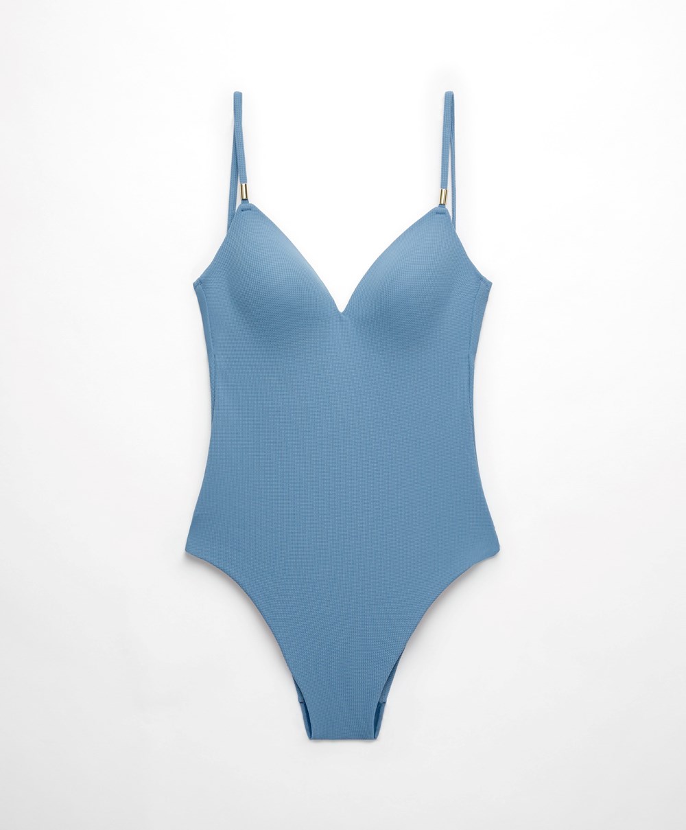 Oysho Piqué Triangle Swimsuit Blå | GMZC19325