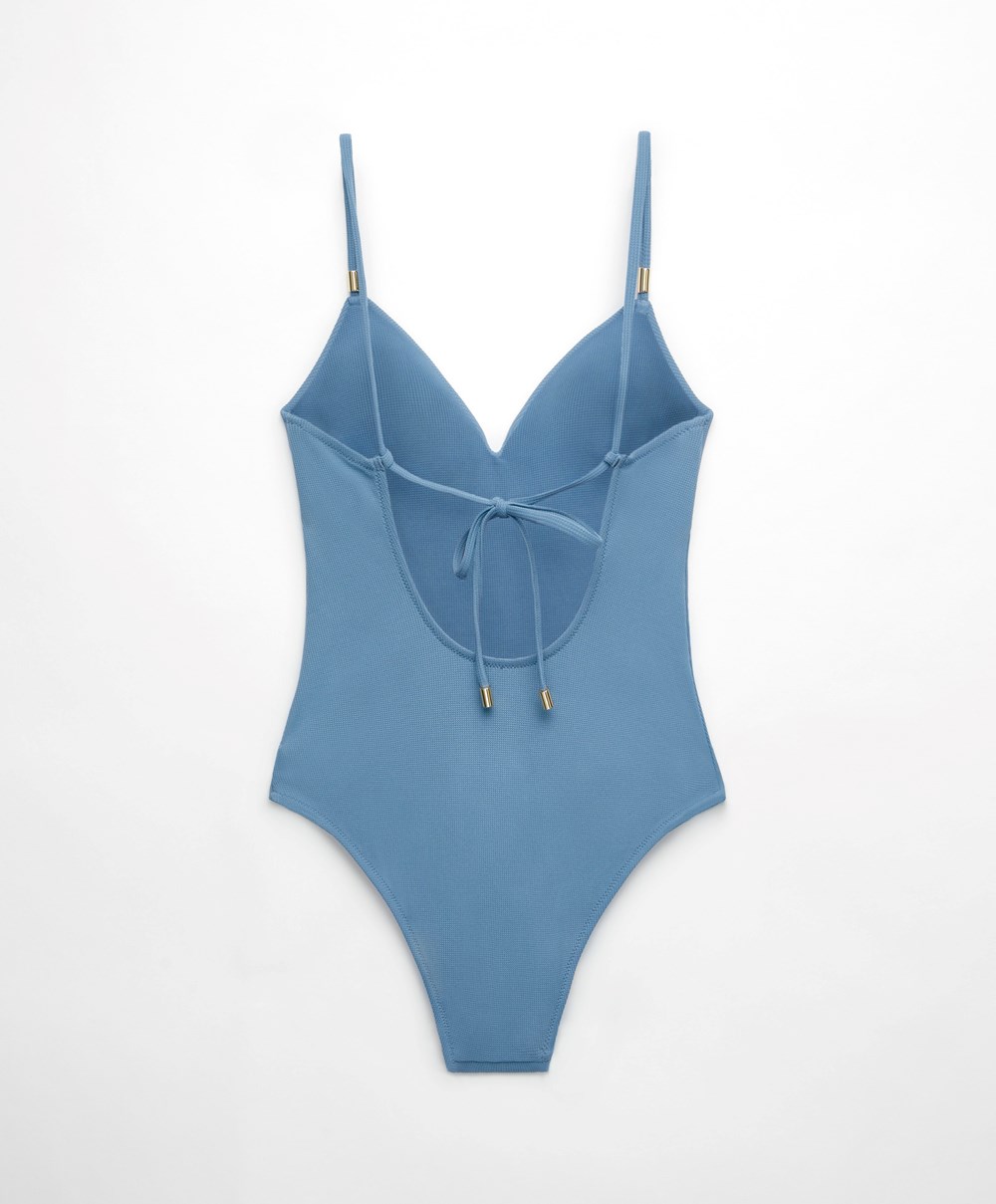 Oysho Piqué Triangle Swimsuit Blå | GMZC19325