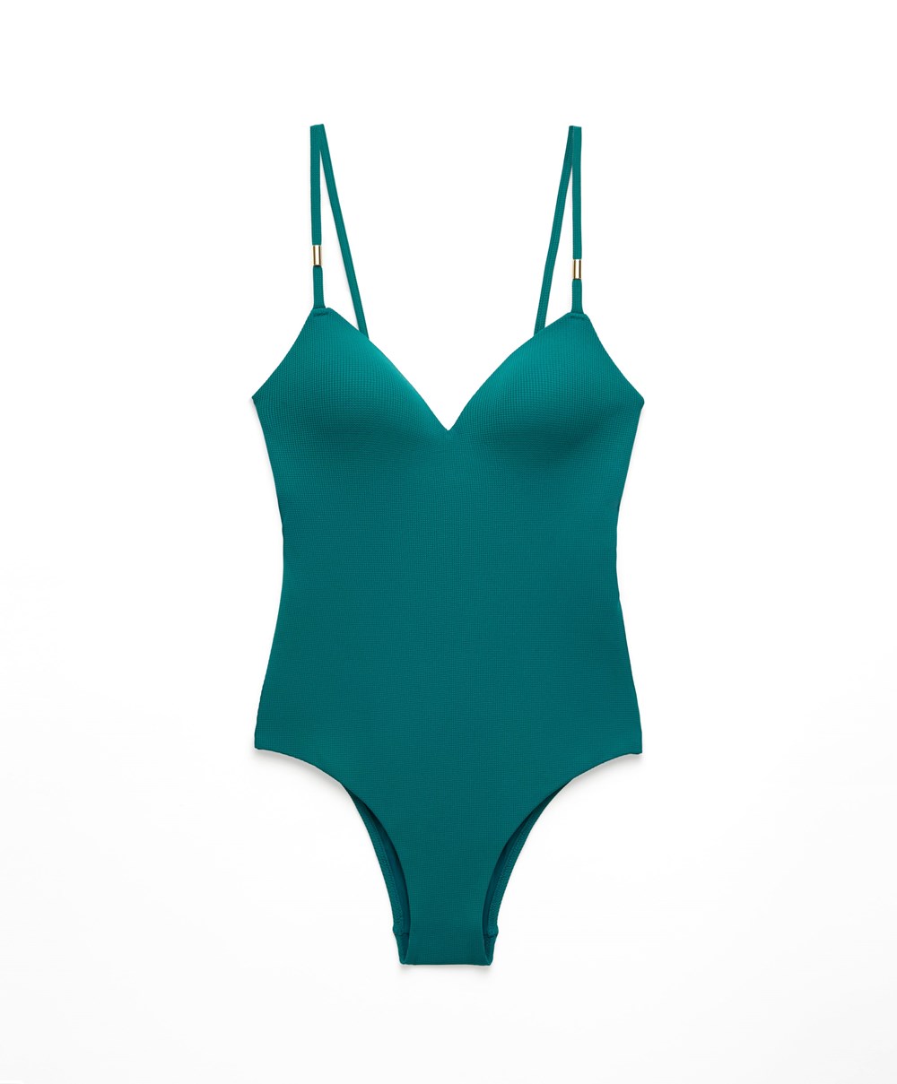 Oysho Piqué Triangle Swimsuit Grønn | AHQV84206