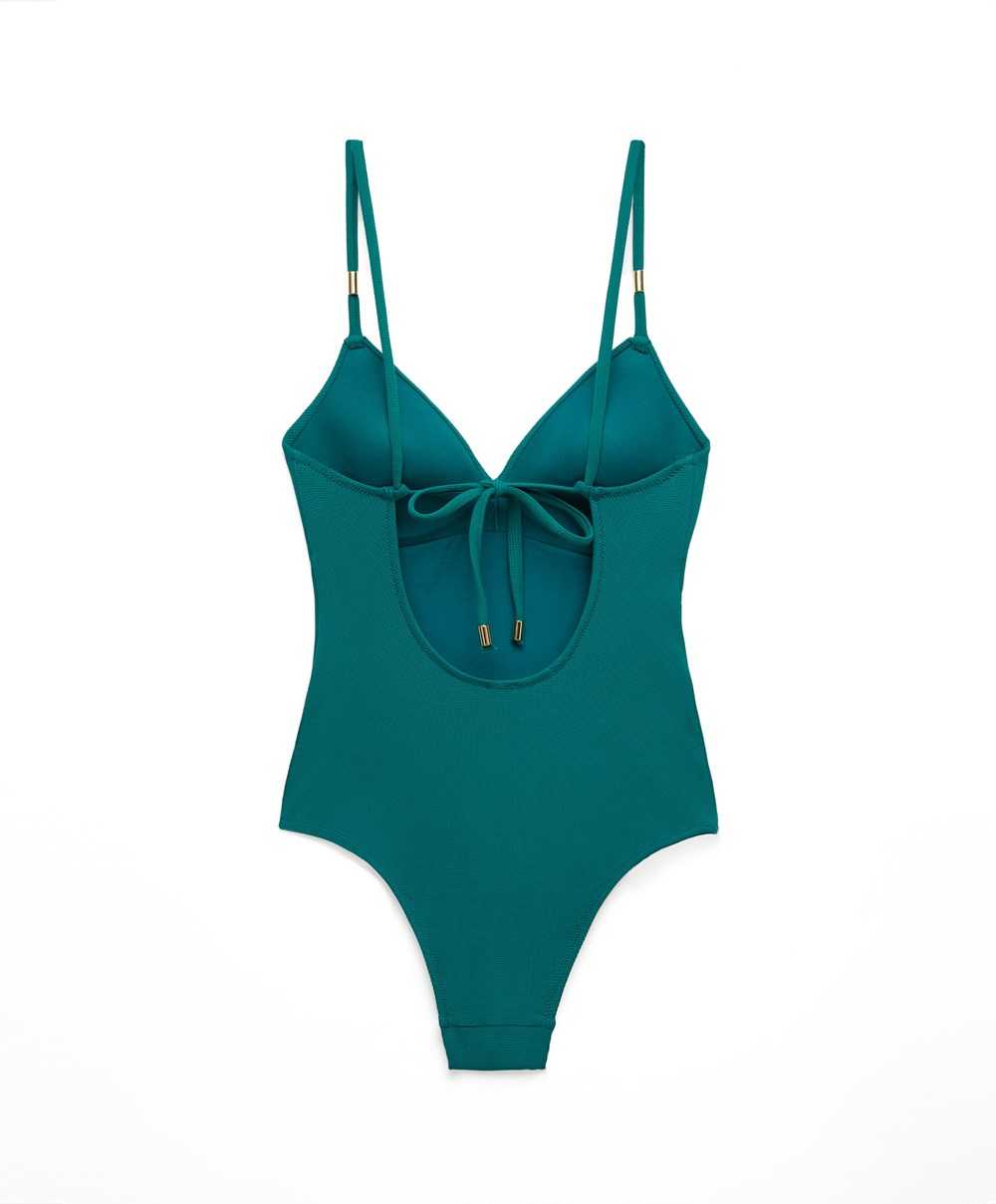 Oysho Piqué Triangle Swimsuit Grønn | AHQV84206