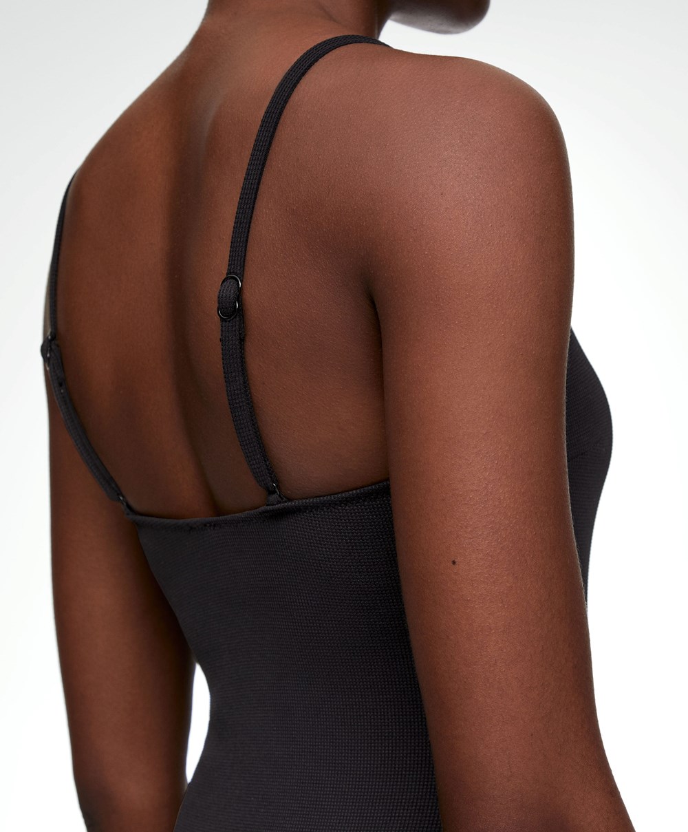 Oysho Piqué V-neck Swimsuit Svarte | OAQR38960