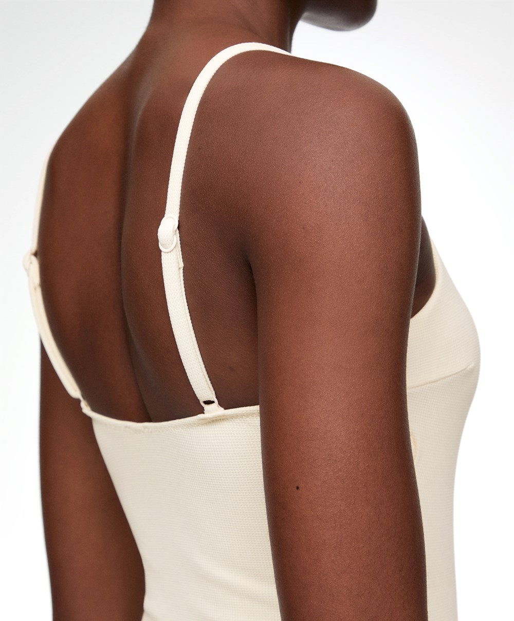 Oysho Piqué V-neck Swimsuit Vanilla | DCBR07415