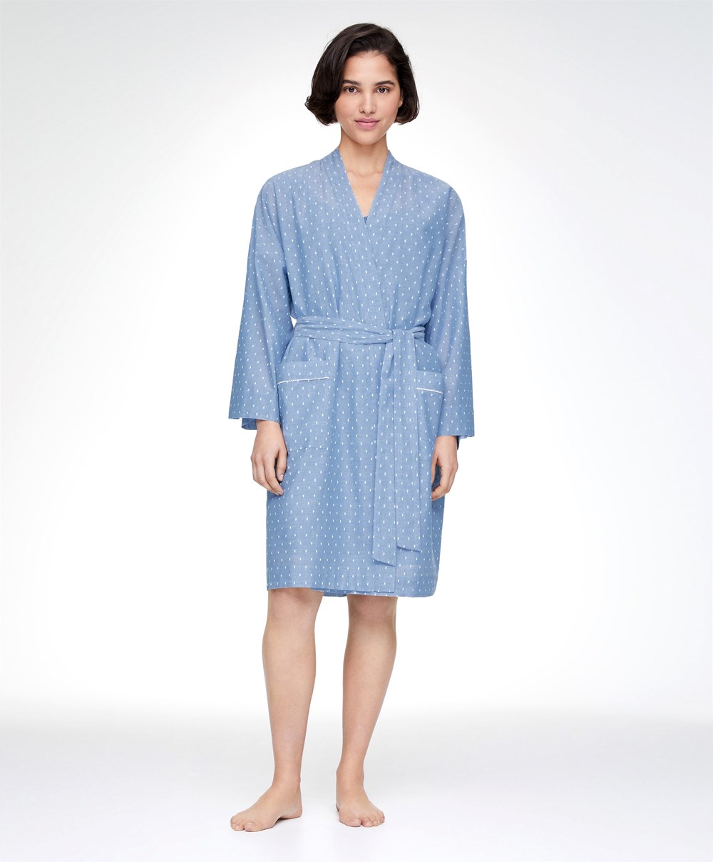 Oysho Plumeti Dressing Gown Blå | XEGA42036