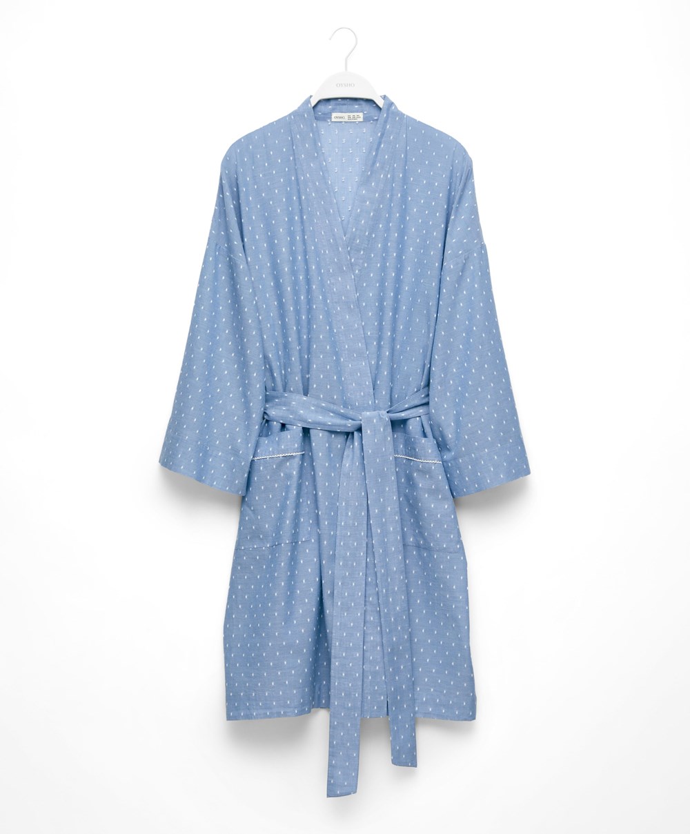 Oysho Plumeti Dressing Gown Blå | XEGA42036