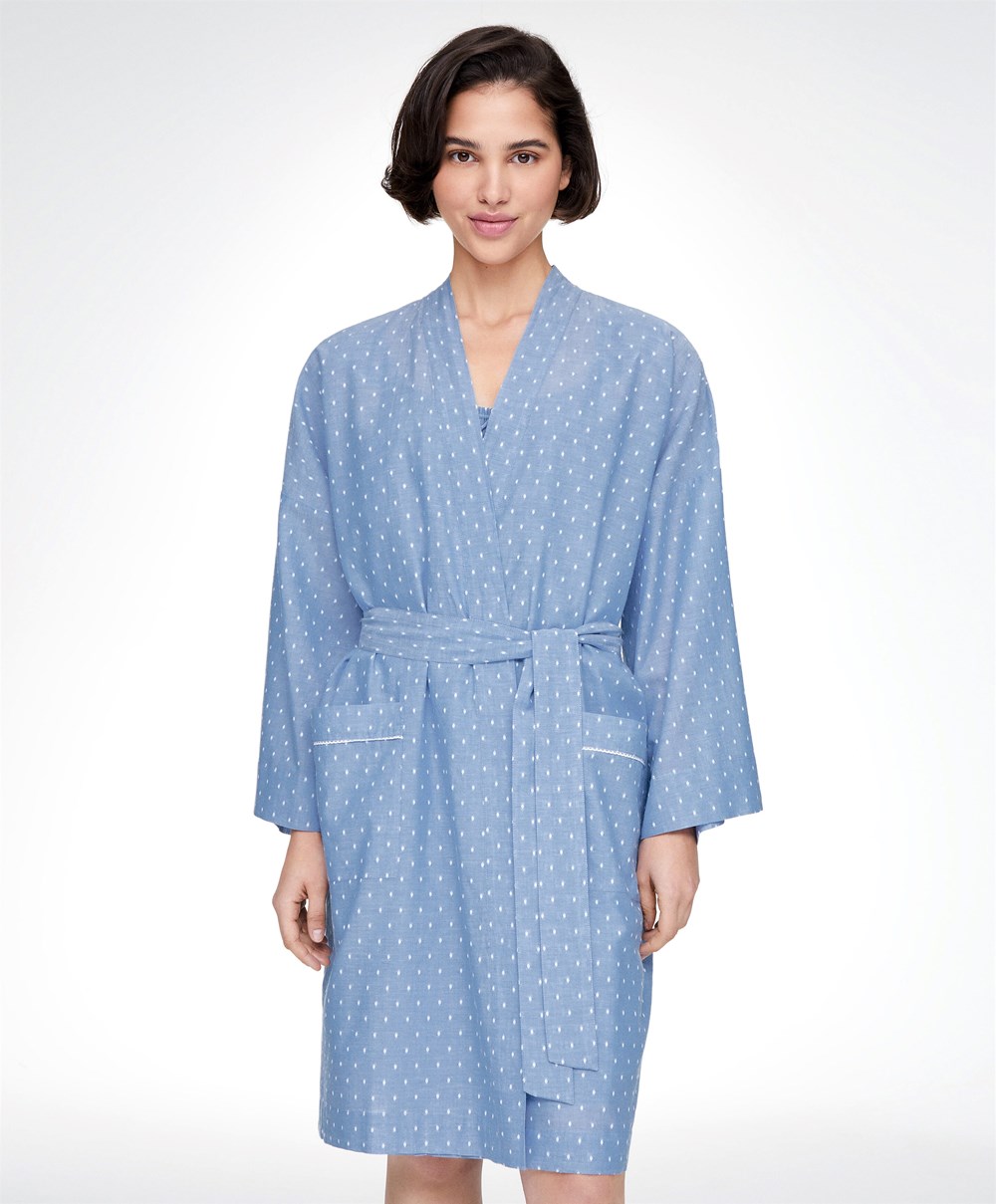 Oysho Plumeti Dressing Gown Blå | XEGA42036