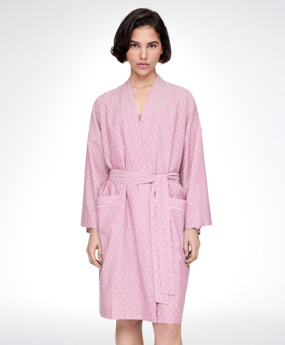 Oysho Plumeti Dressing Gown Mid-rosette | RTNM02681