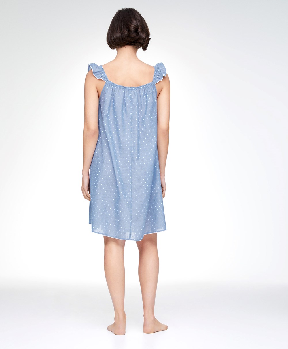 Oysho Plumeti Kort Nightdress Blå | OCYJ43512