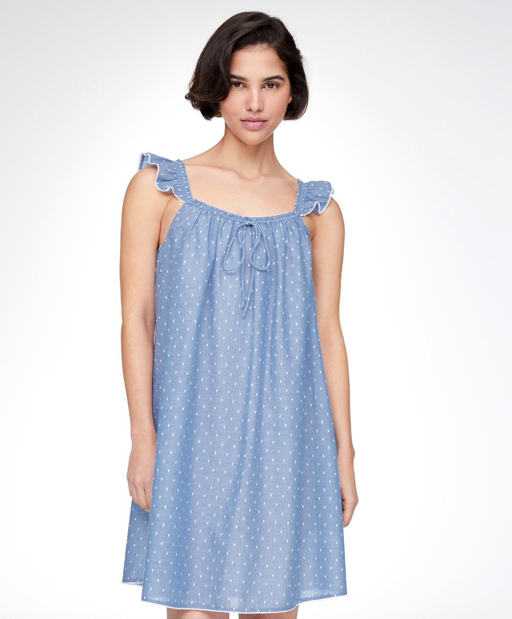 Oysho Plumeti Kort Nightdress Blå | OCYJ43512