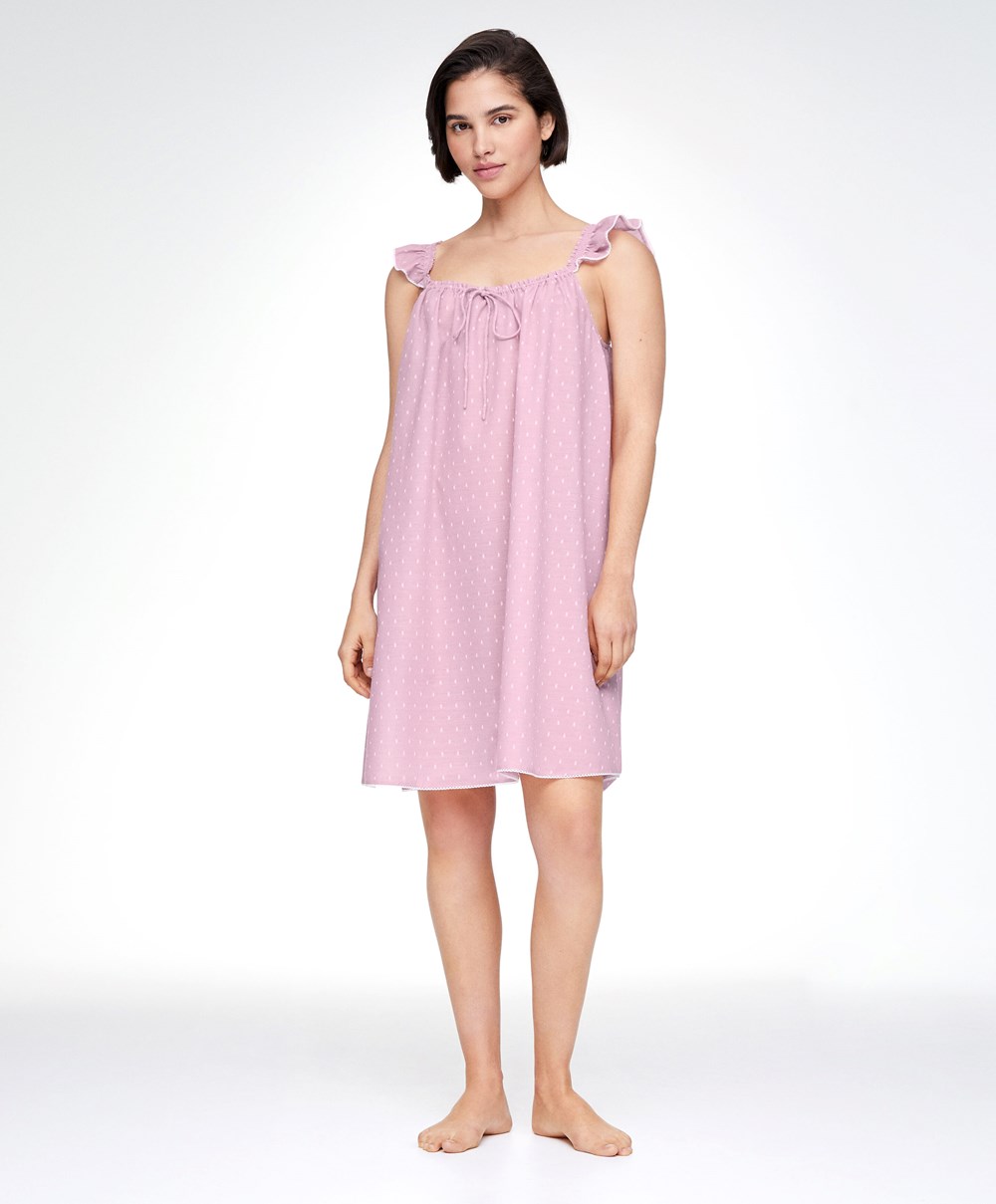 Oysho Plumeti Kort Nightdress Mid-rosette | PZIK19476