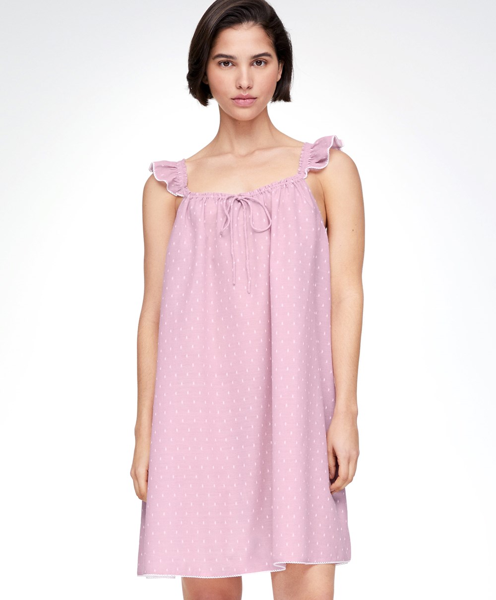 Oysho Plumeti Kort Nightdress Mid-rosette | PZIK19476