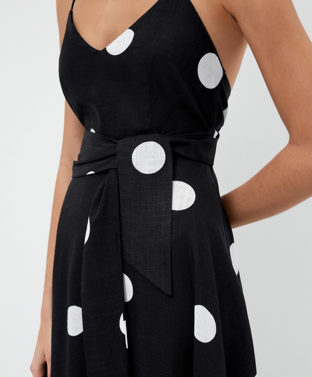 Oysho Polka Dot Strappy Midi Kjoler Svarte | CYJT71482