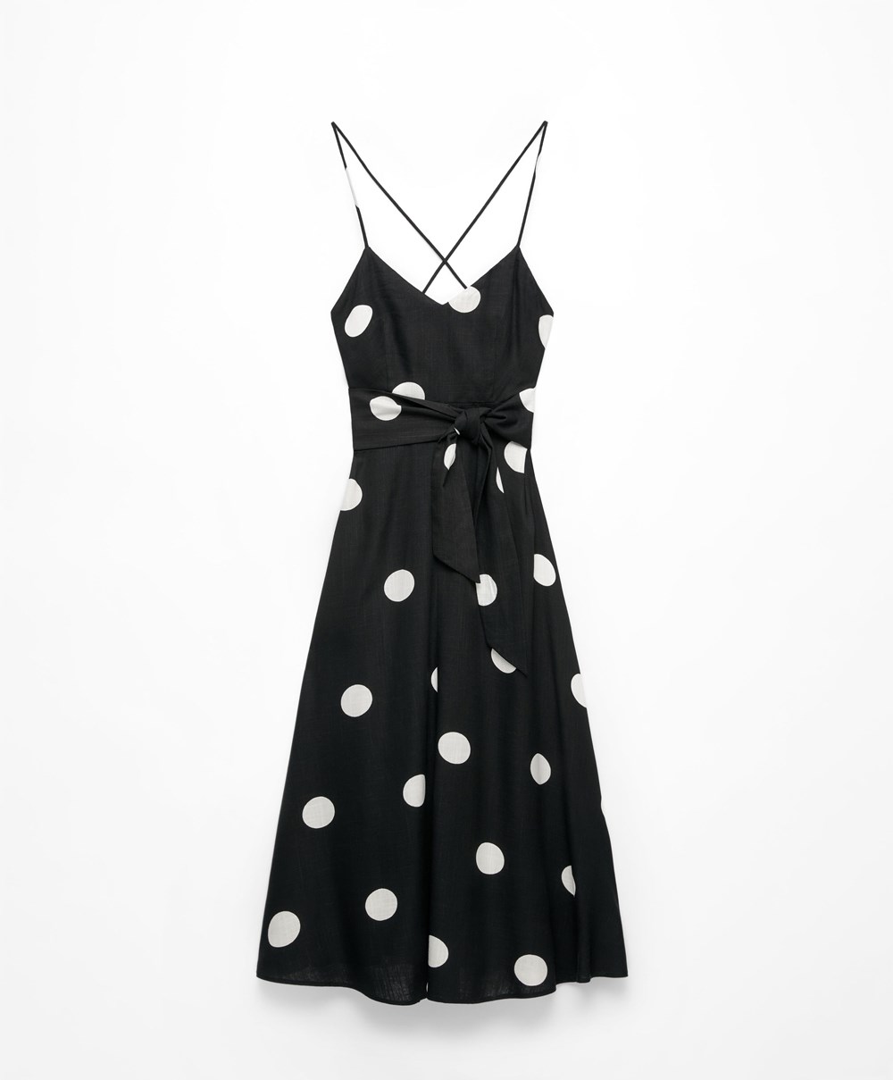 Oysho Polka Dot Strappy Midi Kjoler Svarte | CYJT71482