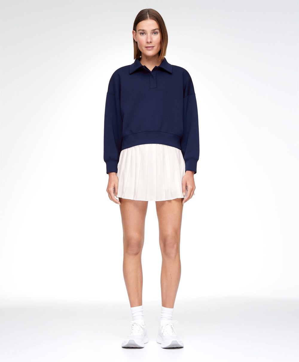 Oysho Polo Collar Crop Sweatshirt Marineblå Blå | KGNA24356