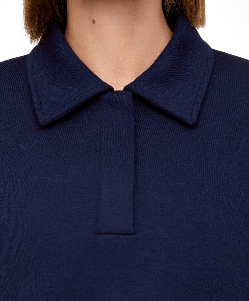 Oysho Polo Collar Crop Sweatshirt Marineblå Blå | KGNA24356