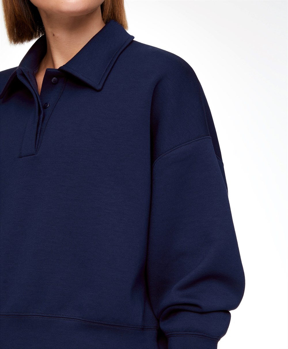 Oysho Polo Collar Crop Sweatshirt Marineblå Blå | KGNA24356