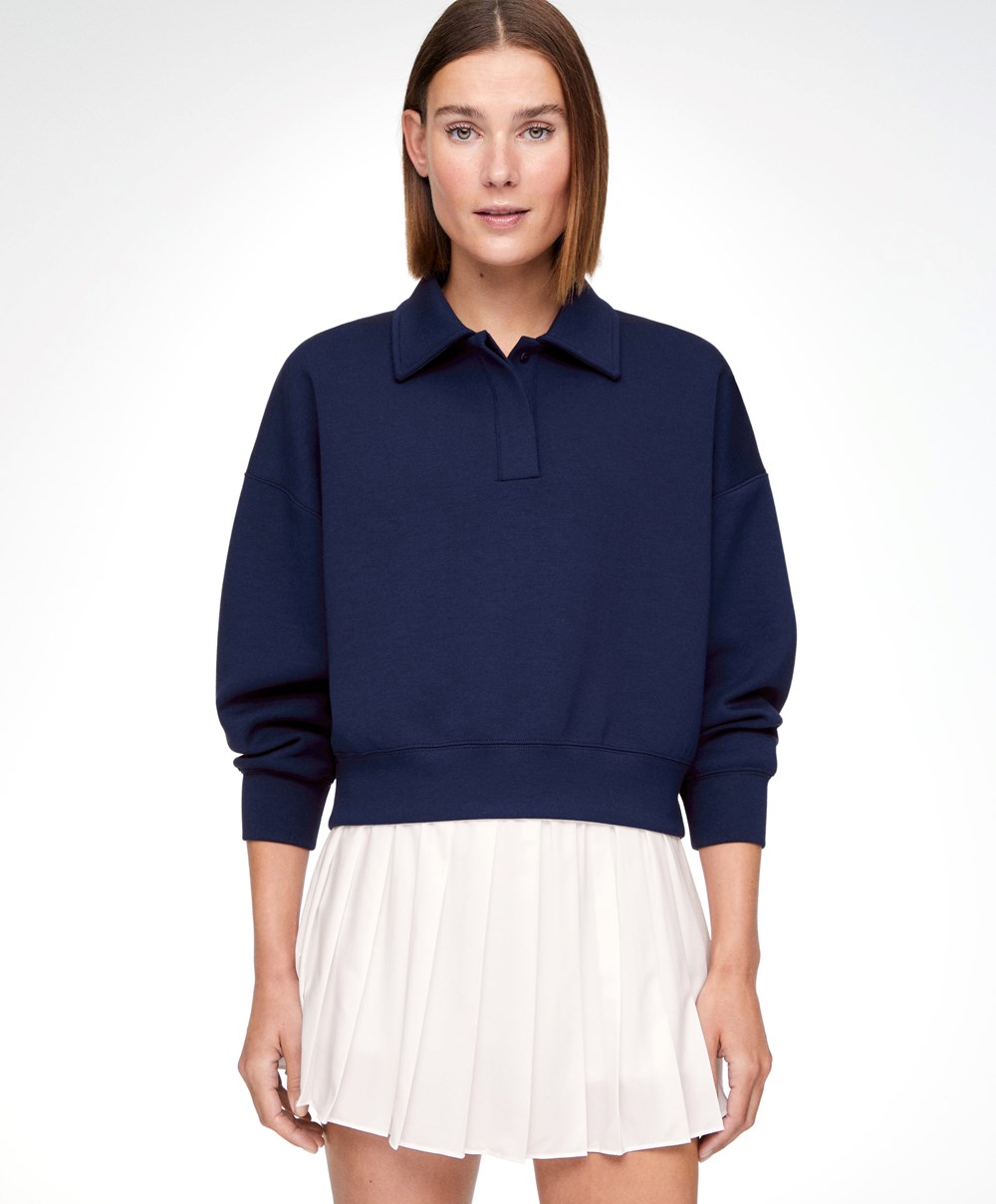 Oysho Polo Collar Crop Sweatshirt Marineblå Blå | KGNA24356