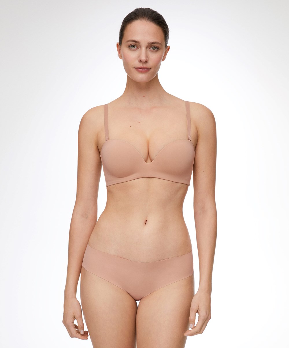 Oysho Polyamide Push-up Bandeau Bra Beige | EWOM39201