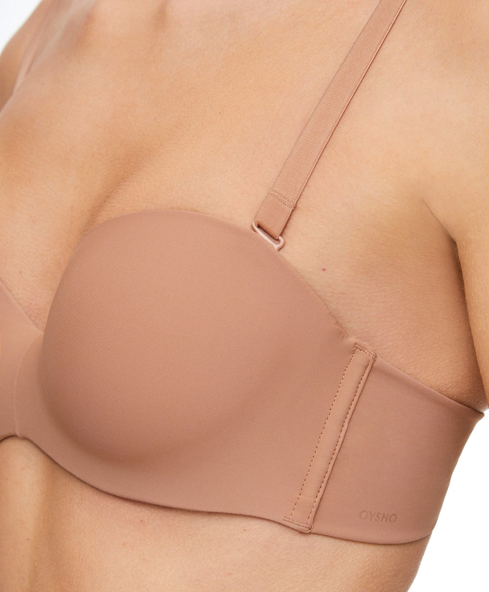 Oysho Polyamide Push-up Bra With Removable Straps Tan | AZEF71980