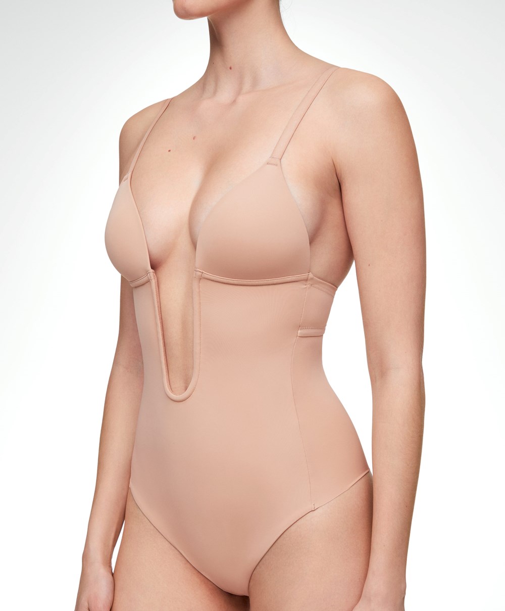 Oysho Polyamide U-neckline Strappy Body Beige | JHML48352