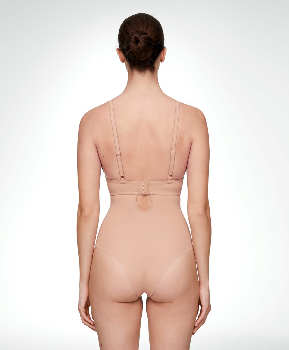 Oysho Polyamide U-neckline Strappy Body Beige | JHML48352