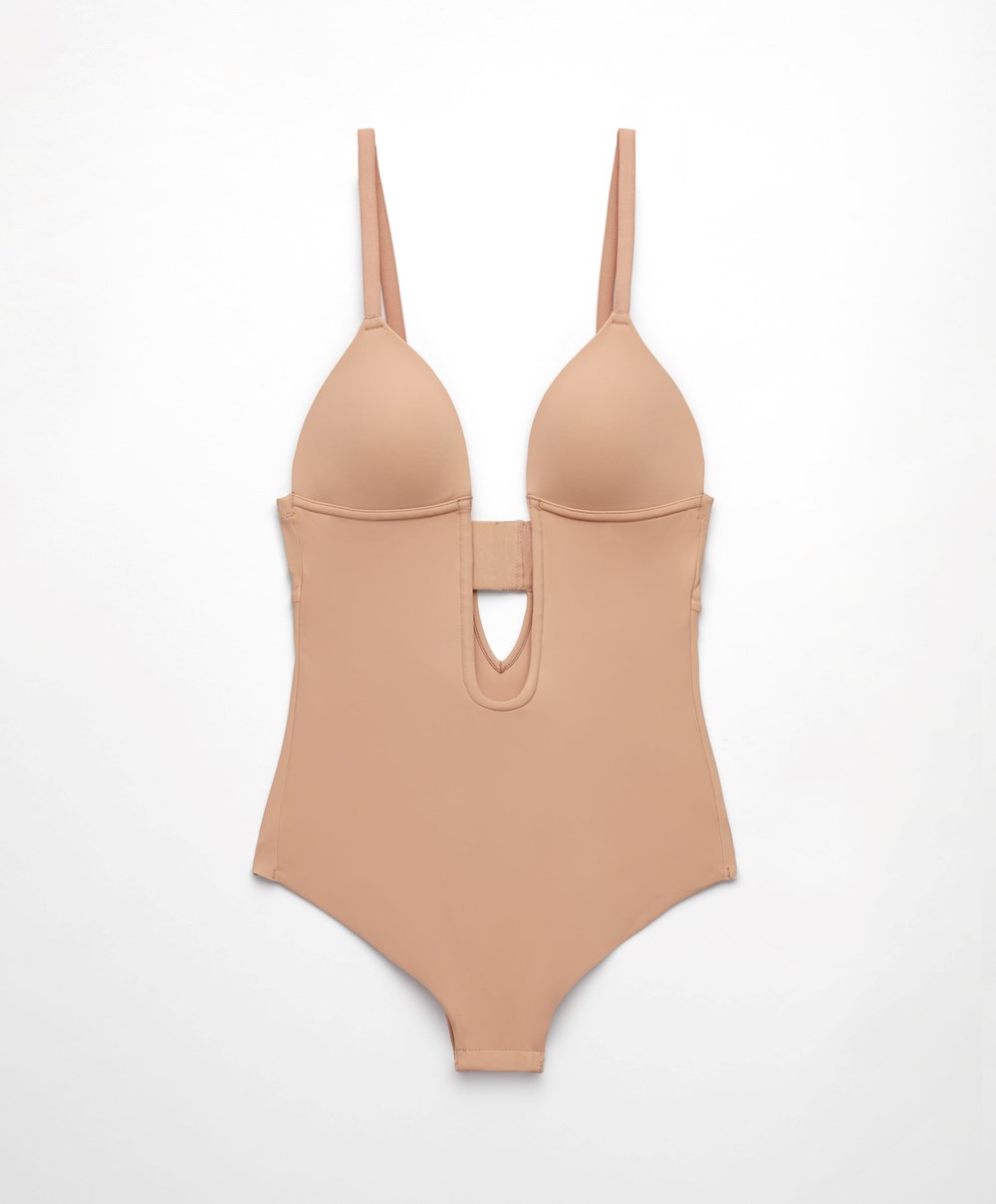 Oysho Polyamide U-neckline Strappy Body Beige | JHML48352