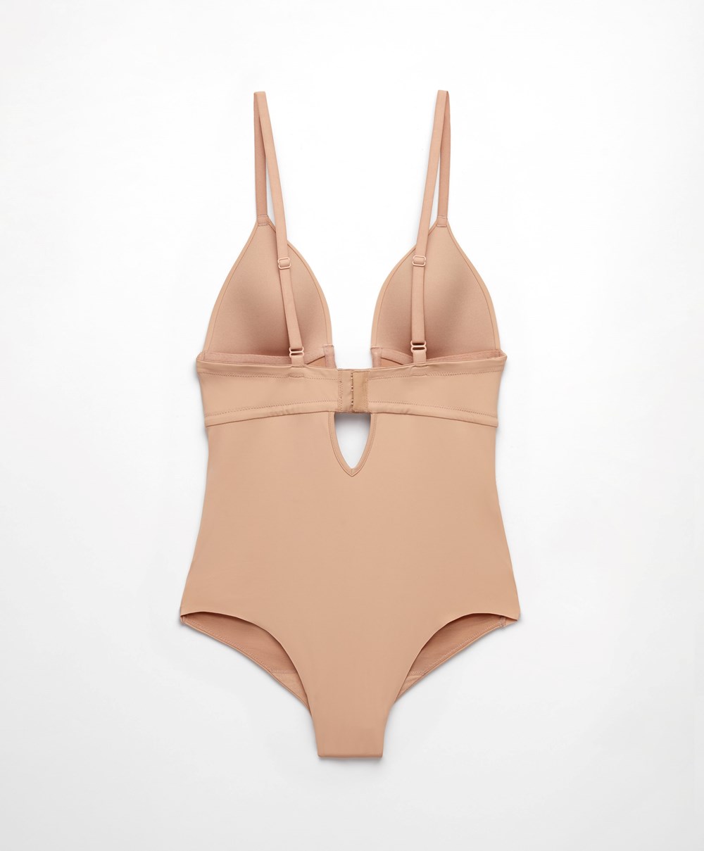 Oysho Polyamide U-neckline Strappy Body Beige | JHML48352