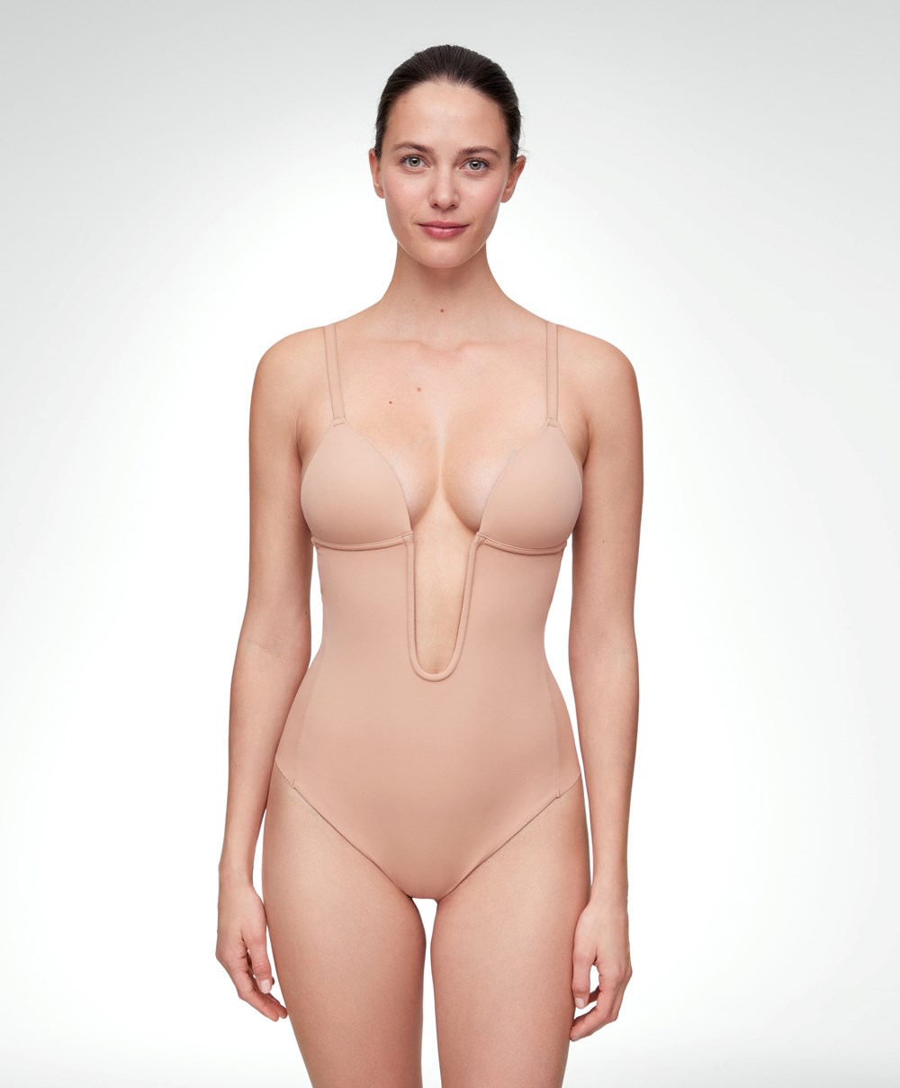 Oysho Polyamide U-neckline Strappy Body Beige | JHML48352