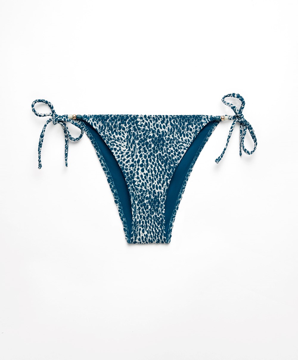 Oysho Print Medium-coverage Bikini Briefs With Ties Ocean | YEXF70426