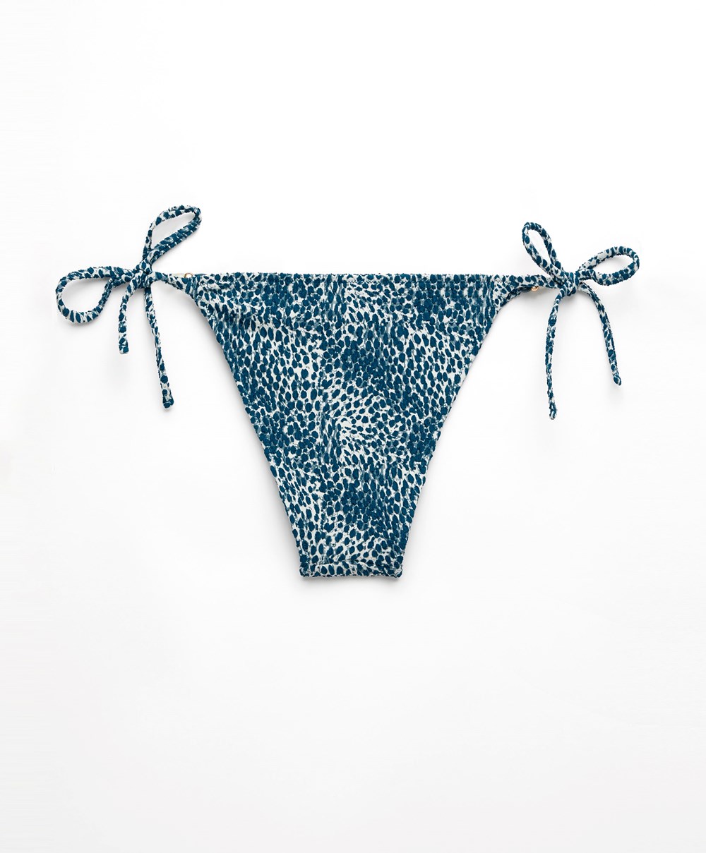 Oysho Print Medium-coverage Bikini Briefs With Ties Ocean | YEXF70426