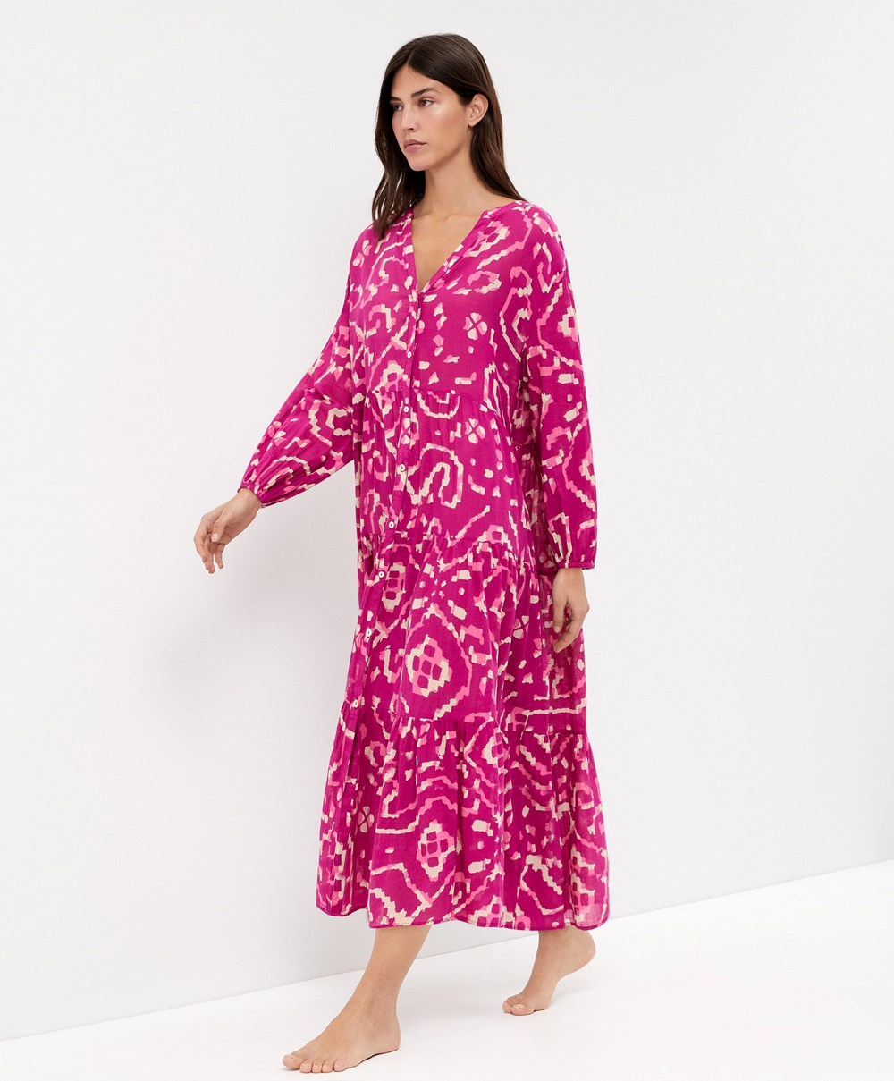 Oysho Printed 100% Bomull Tunic Kjoler Bougainvillea | BNUD74895