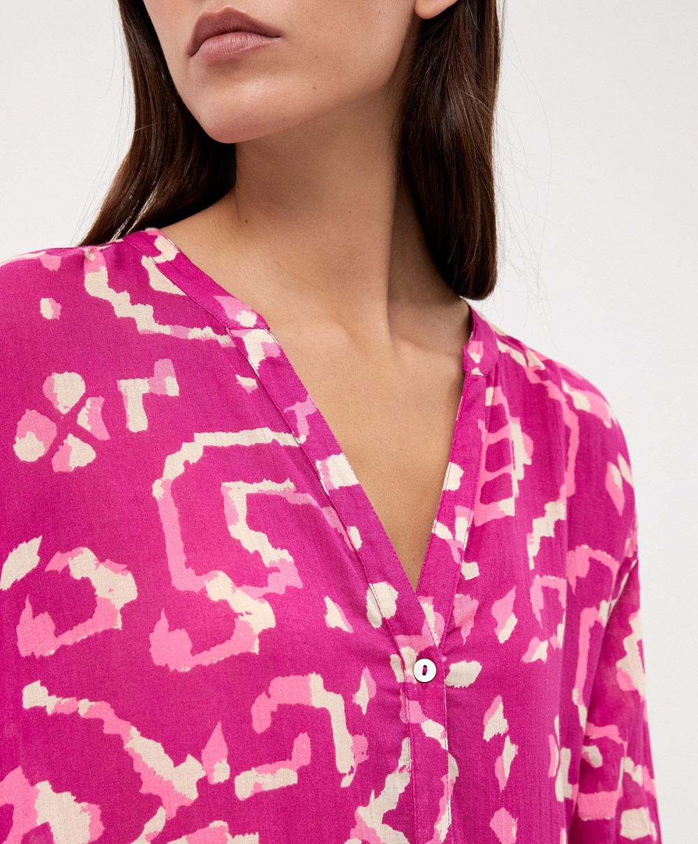 Oysho Printed 100% Bomull Tunic Kjoler Bougainvillea | BNUD74895