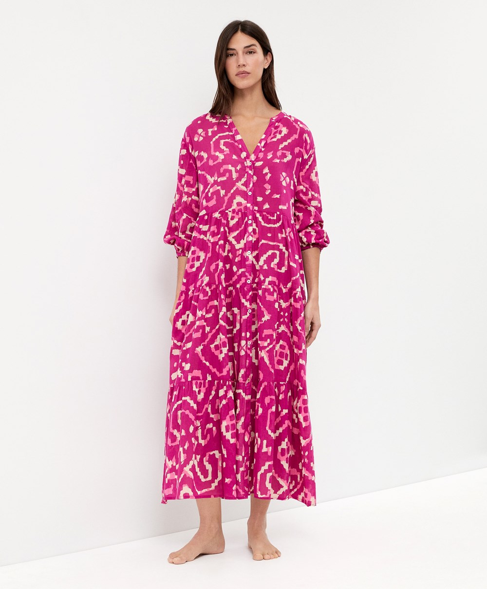 Oysho Printed 100% Bomull Tunic Kjoler Bougainvillea | BNUD74895