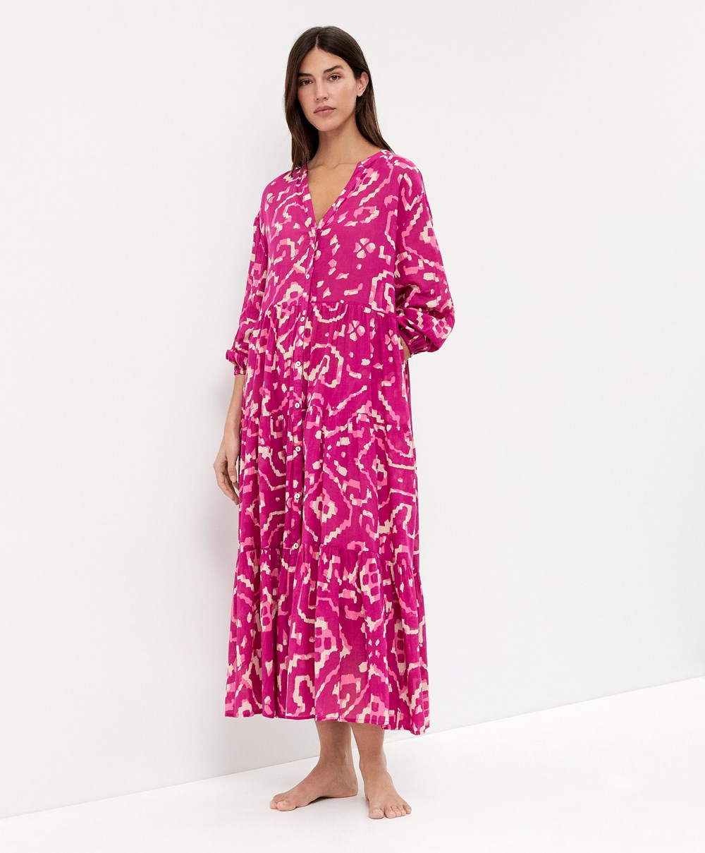 Oysho Printed 100% Bomull Tunic Kjoler Bougainvillea | BNUD74895