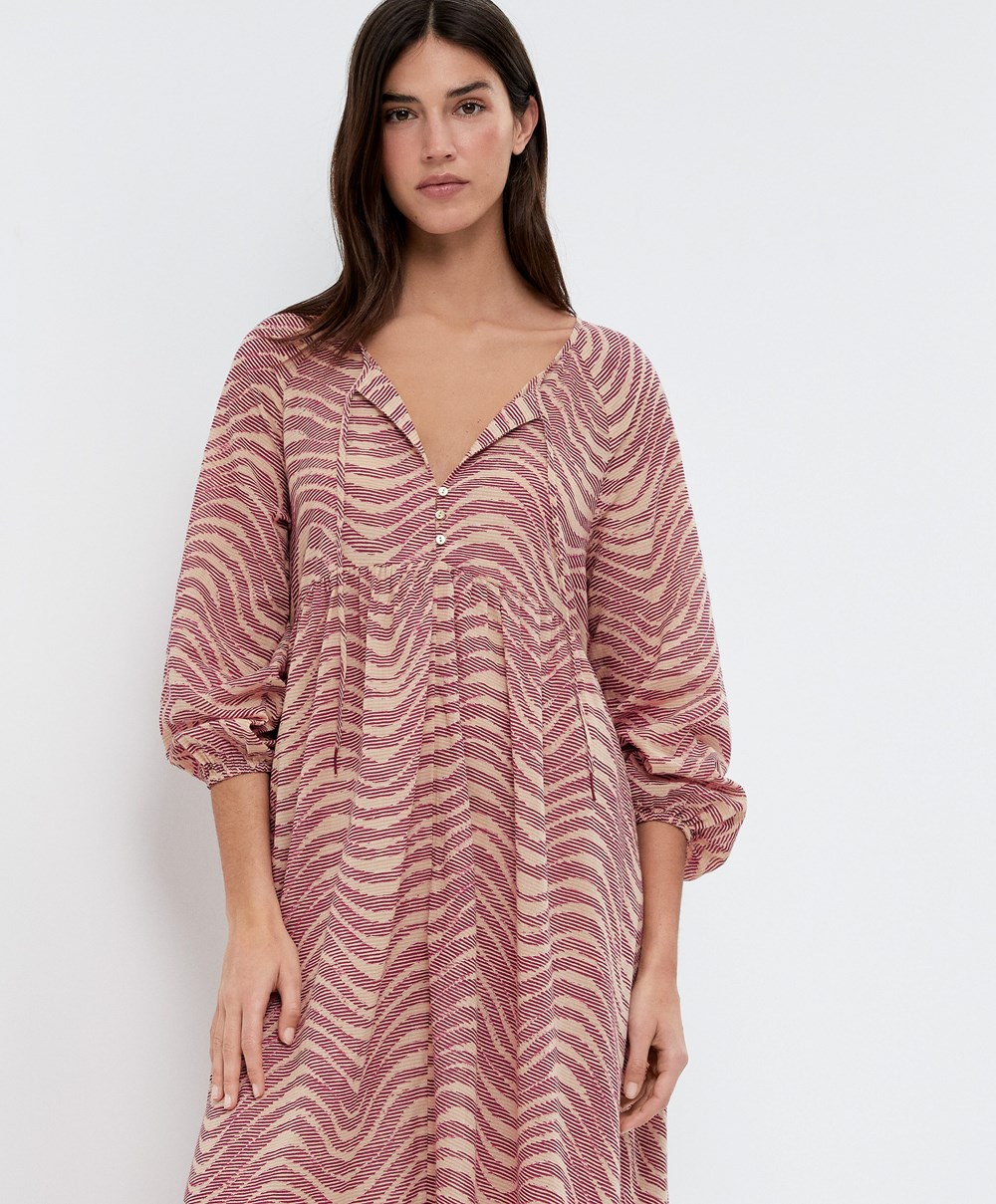 Oysho Printed 100% Bomull Tunic Kjoler Burgunder | FGWJ68957